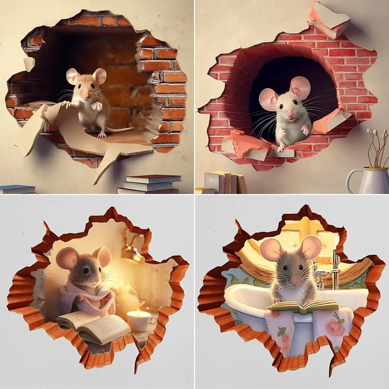 Cute Mouse Hole Wall Sticker for Whimsical Home Decor - Smarsty
