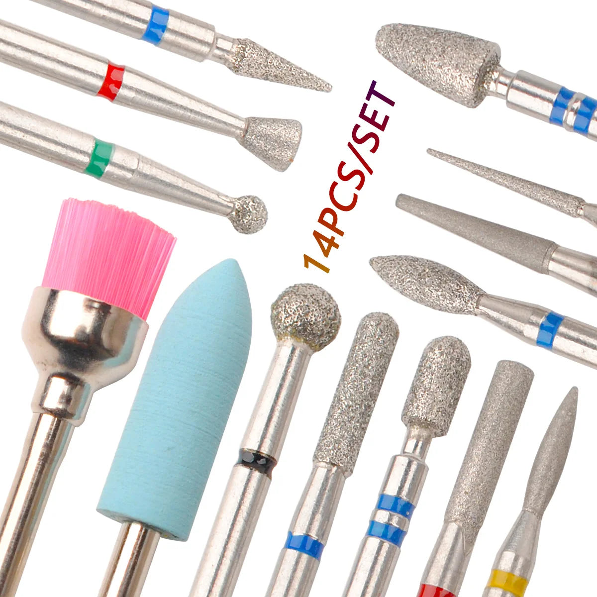 14pcs/set Nail Drill Machine Bit Nail Gel Removal Polishing Tools Pedicure Manicure Rotary Grinding Buffer Polisher - Smarsty