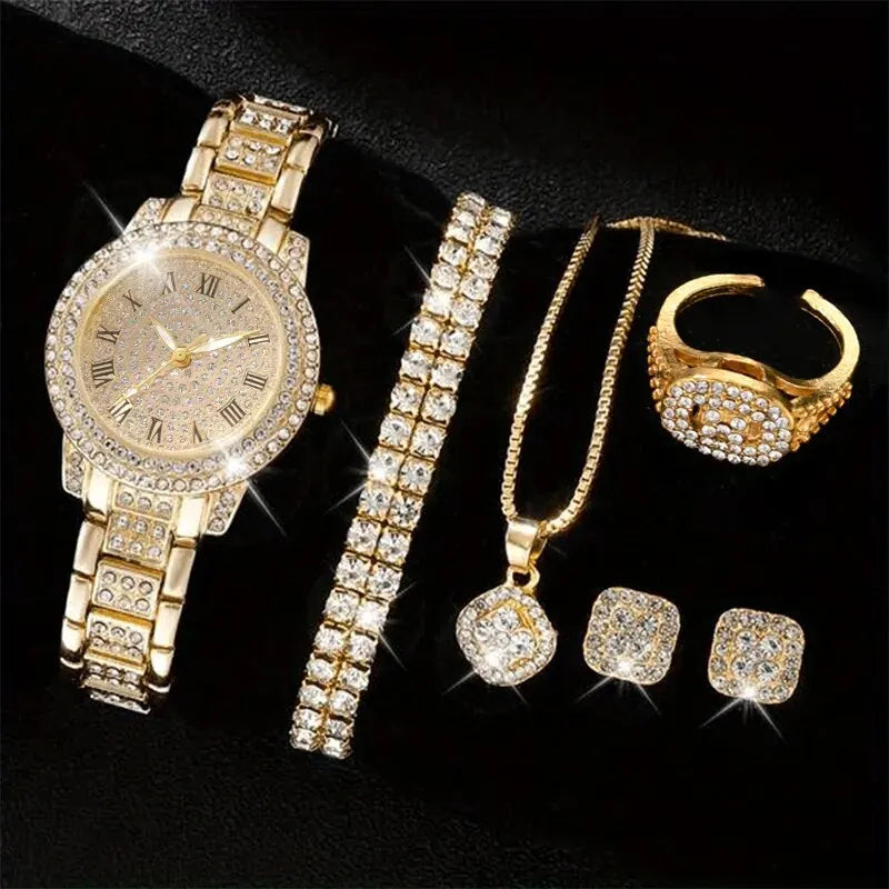 Luxury Women Alloy Watch Set with Elegant Crystals - Smarsty