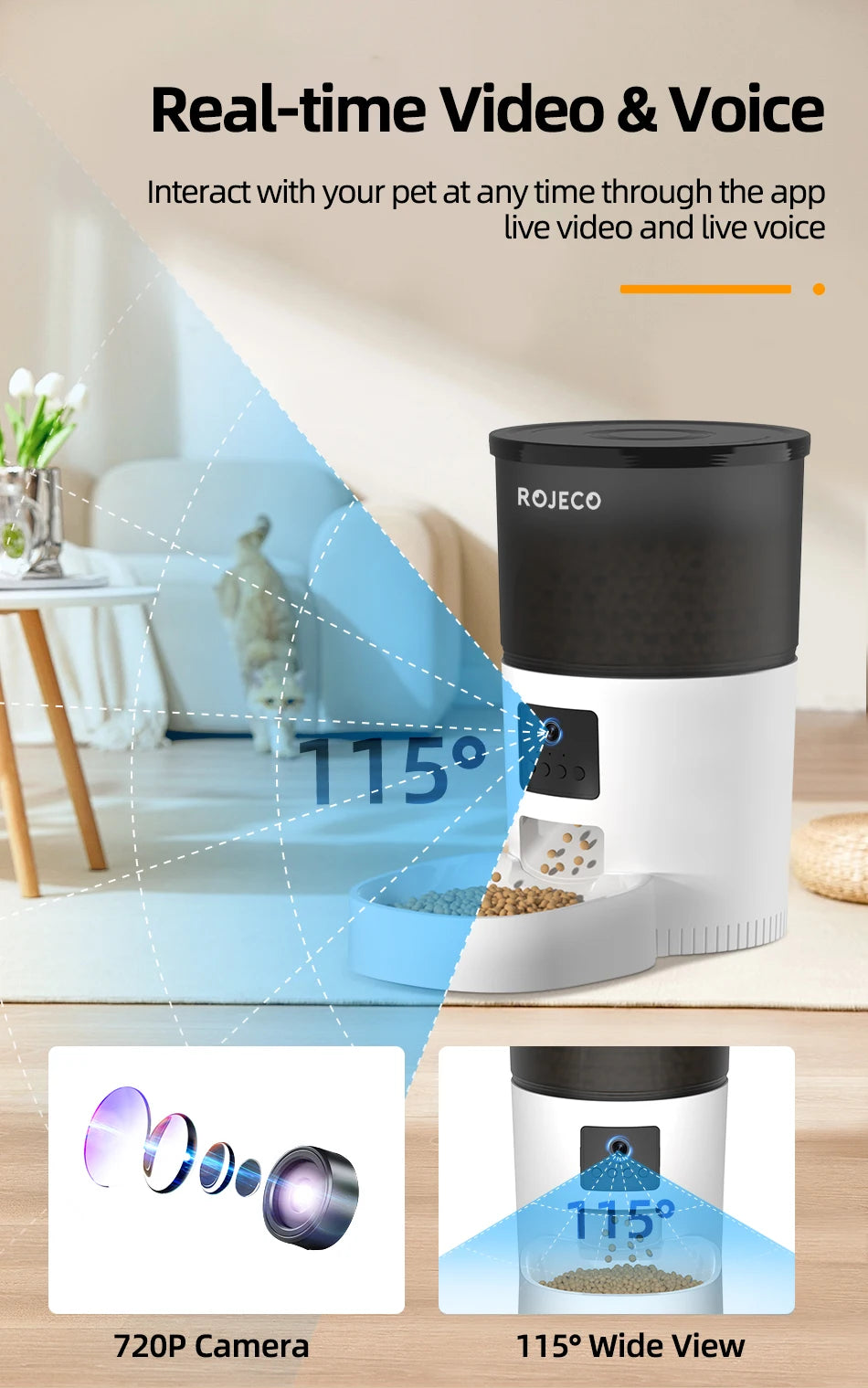 ROJECO 3L Automatic Pet Feeder With Remote Control - Smarsty