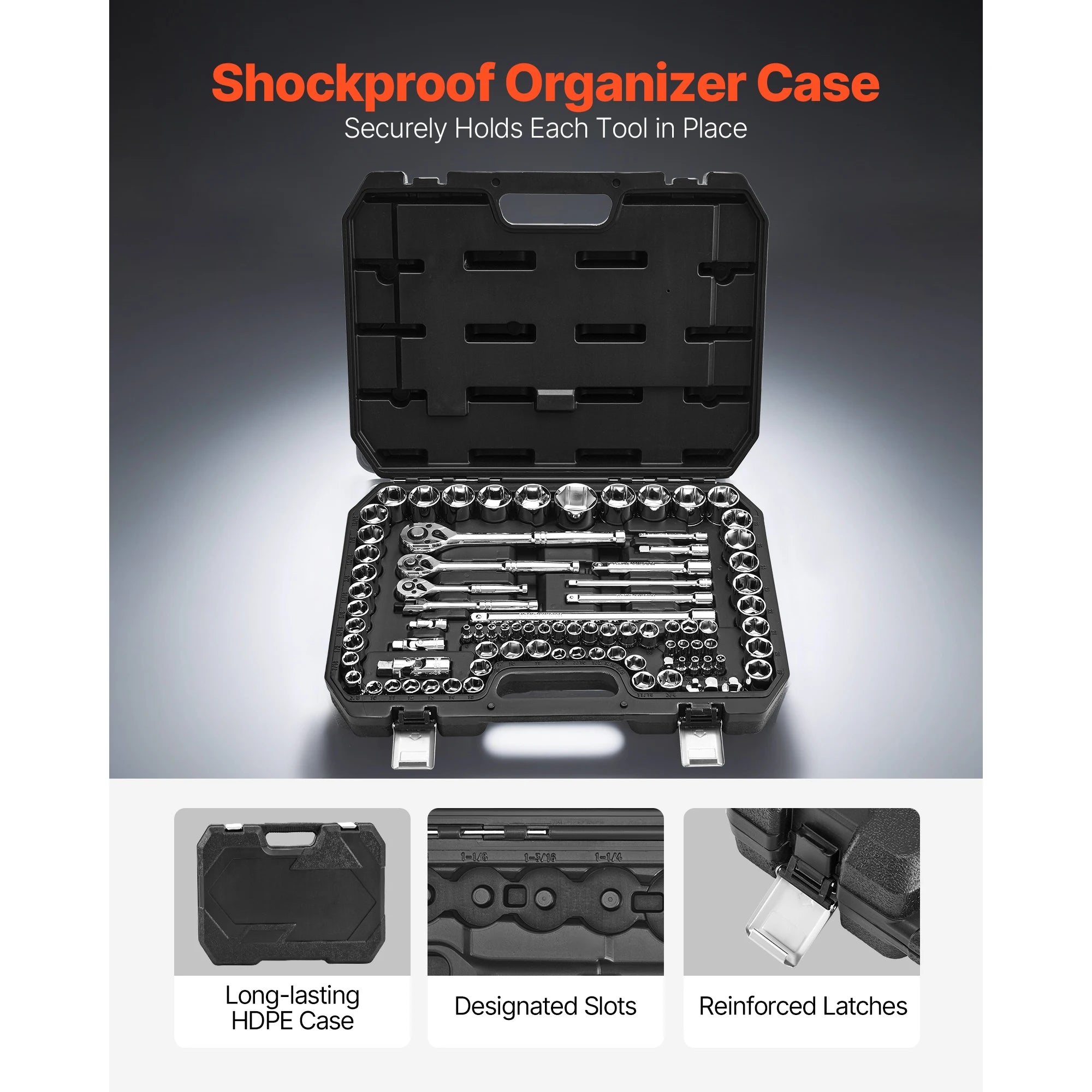 SucceBuy Socket Set 86 Pieces 3/8 1/4 1/2in Drive Socket and Ratchet Set SAE Metric Mechanic Tool Kit with Ratchet Wrench