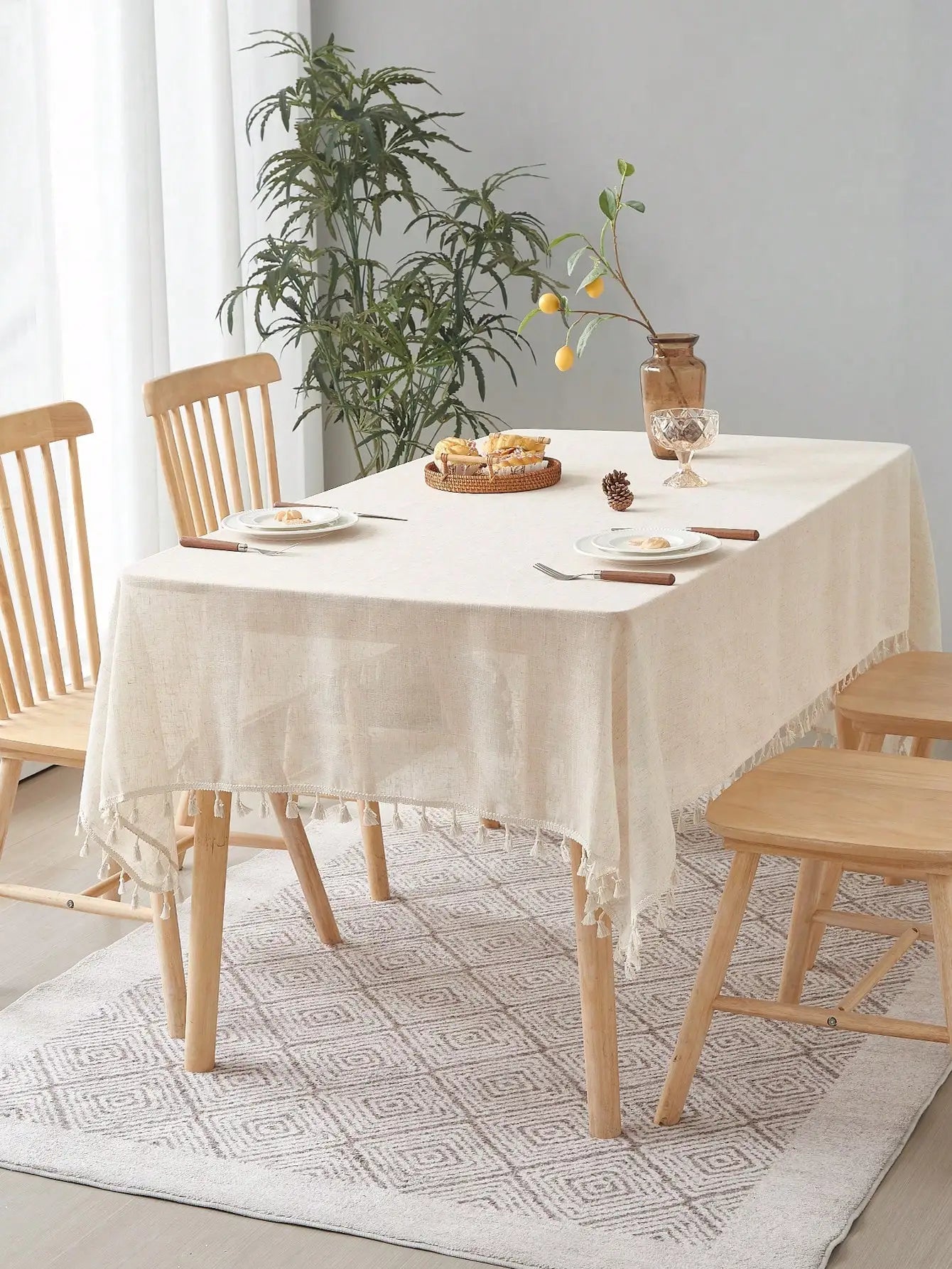 Beige Linen Square Tablecloth for Retro Home Decor - Smarsty