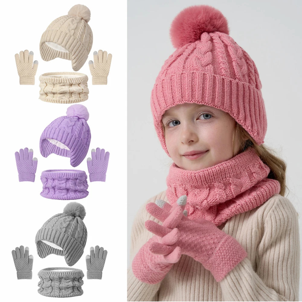 Kids Winter Hat Scarf Gloves Set Fleece Lined Warm - Smarsty
