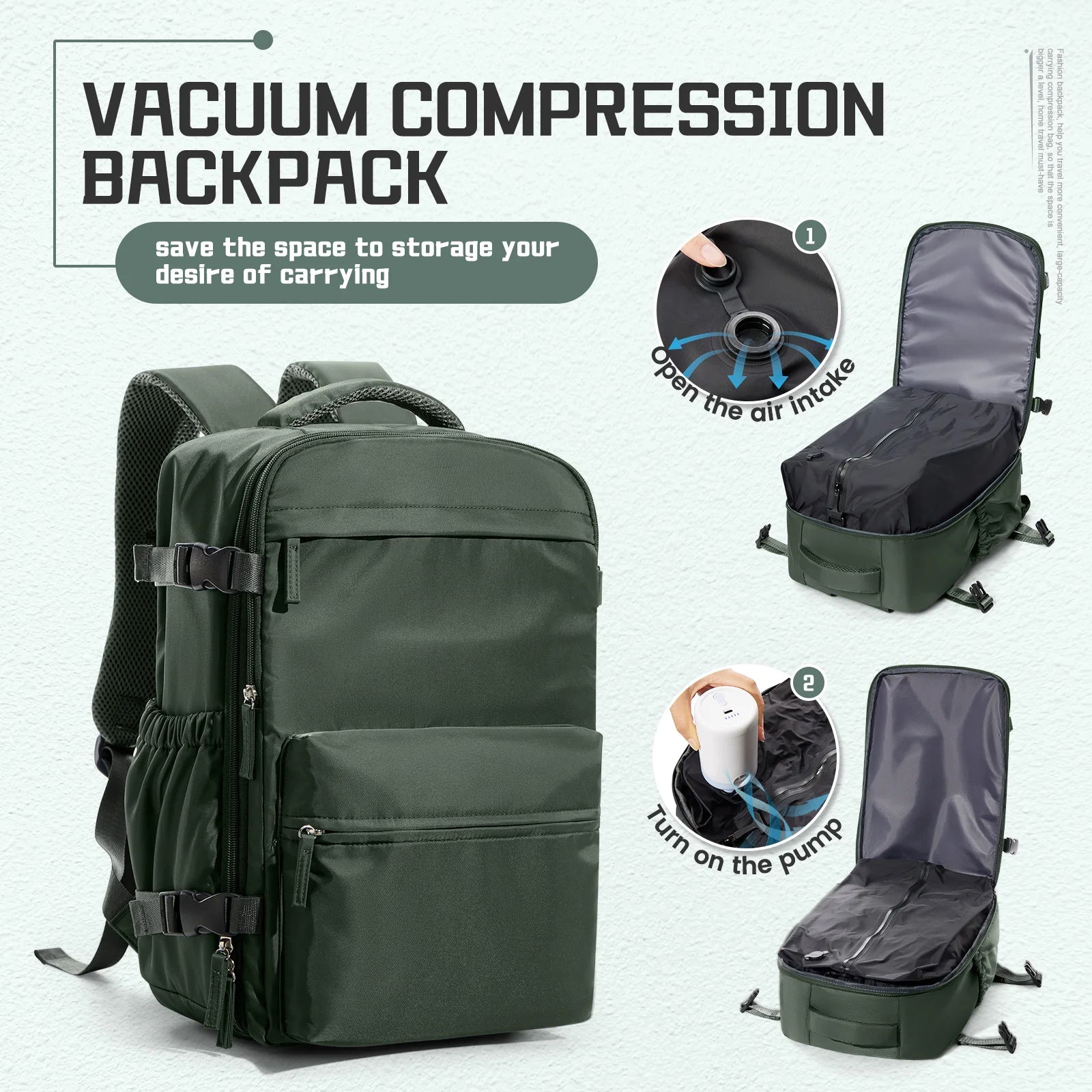 Men Vacuum Compression Backpack 15.6in Laptop Backpack Expand Hiking Vacuum Travel Backpack, Ryanair Backpack 40x20x25 Cabin Bag - Smarsty
