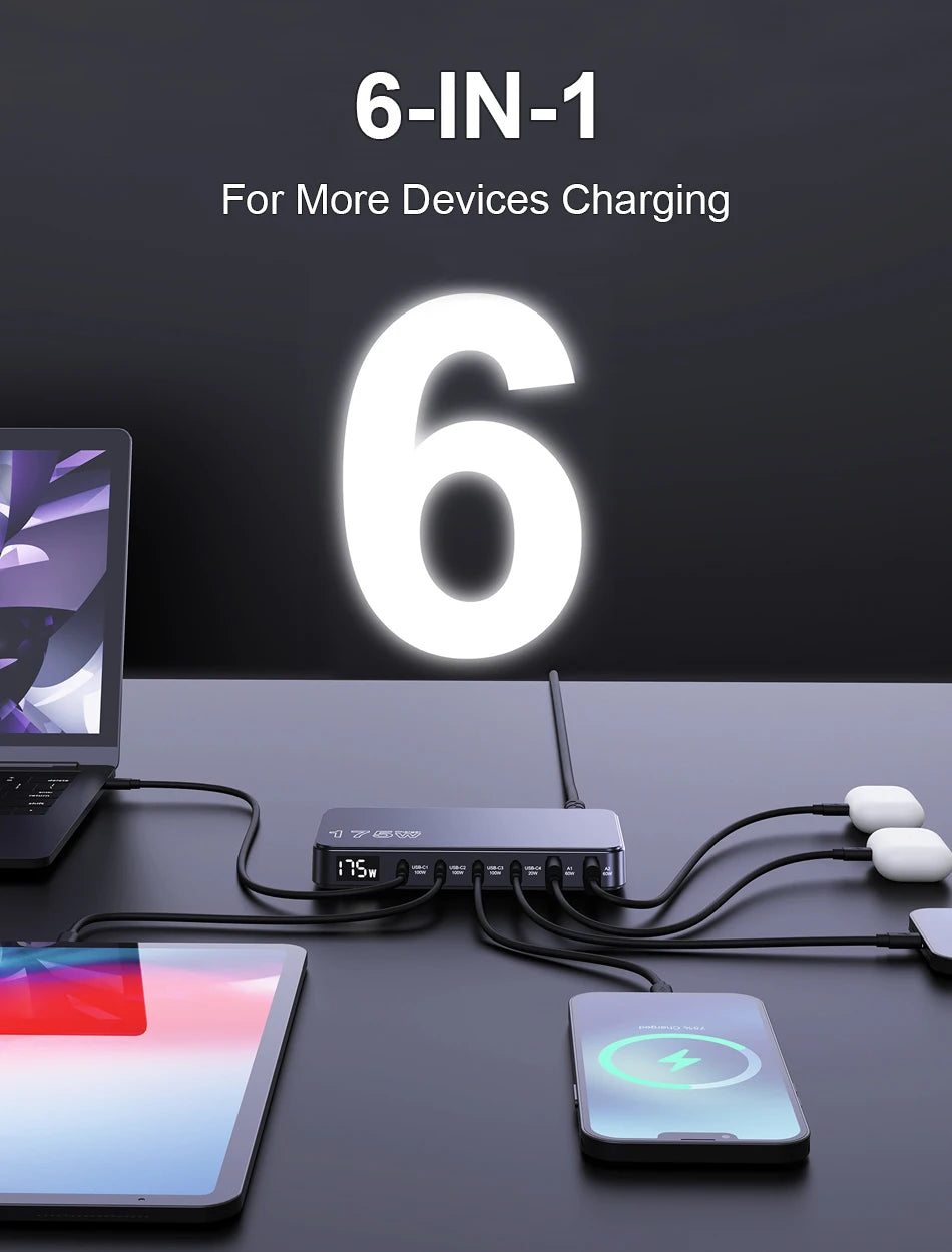 GaN USB C 6Port Desktop Charger With Fast LED Display - Smarsty