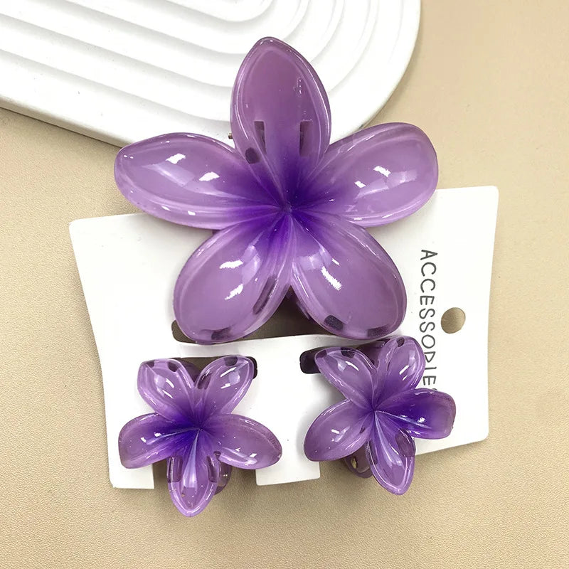 Bohemian Plumeria Hair Claw Clips Set Lightweight Beach - Smarsty