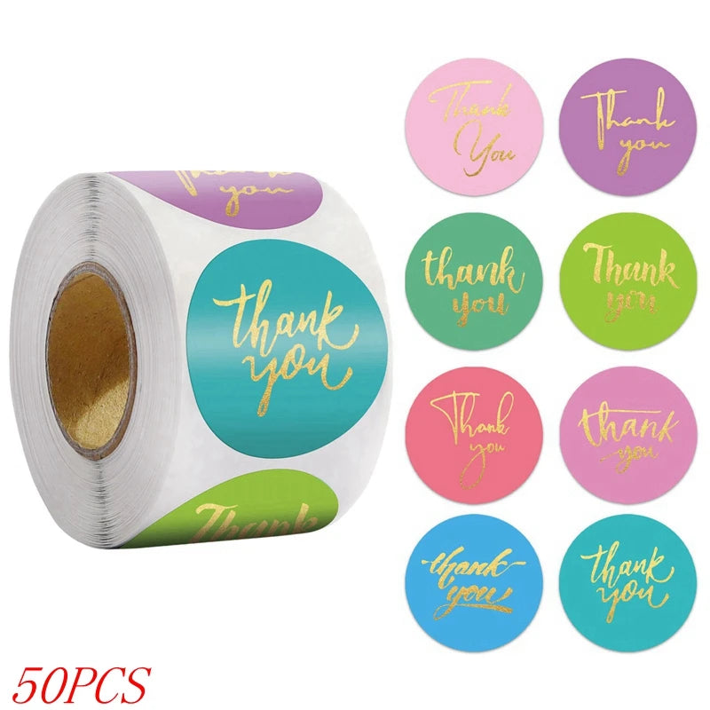 50-500pcs 1inch Blue Thank You Stickers For Envelope Sealing Labels Stationery Supplies Handmade Wedding Gift Decoration Sticker - Smarsty