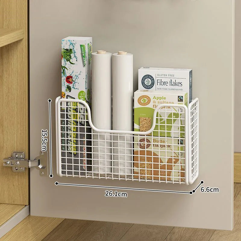 Punch-free Kitchen Cabinet Door Storage Box Iron Rack Wall-mounted Cabinet Plastic Wrap Rack Bathroom Refrigerator Rack by Smarsty