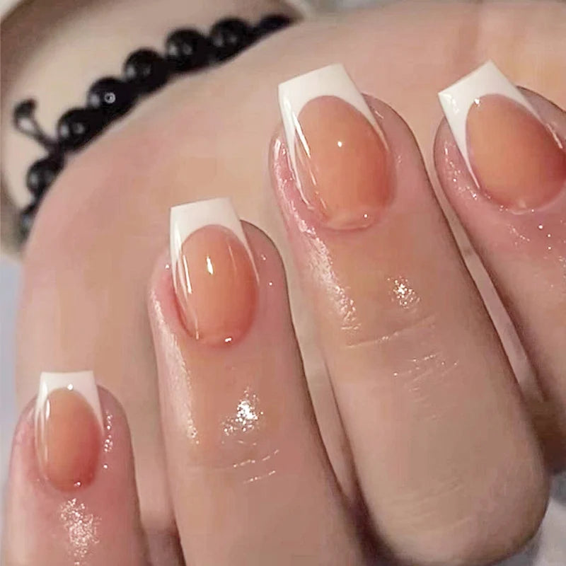 24PCS Pink French Fake Nails for Parties - Smarsty