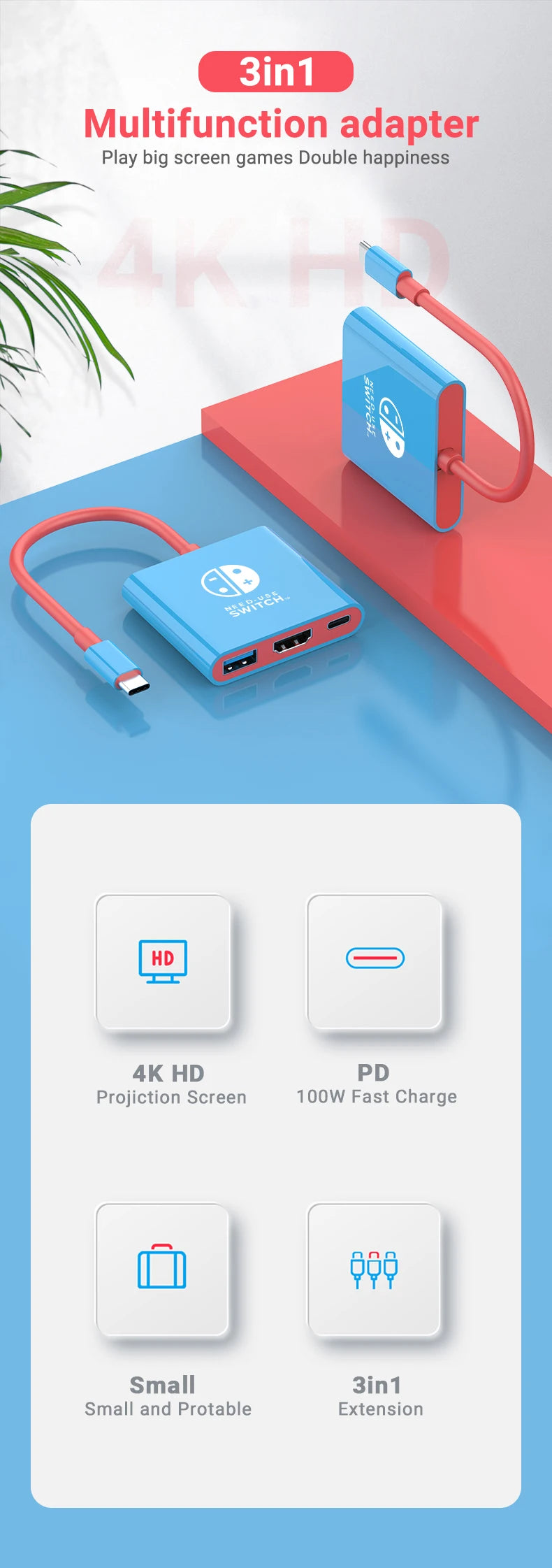 Portable USB C Hub With HDMI Travel And Gaming Dock