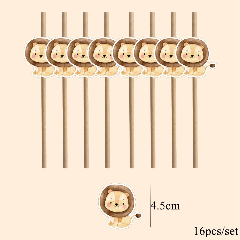 16Pcs Eco-Friendly Wild Animal Paper Straws for Kids Parties - Smarsty