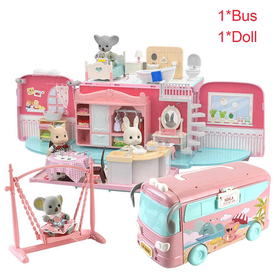 Dollhouse Koala Diary Girl Play House Toy Diy Tour Bus Bedroom Dresser Dining Kitchen Bathroom Shop Pretend Family Toys Girls by Smarsty