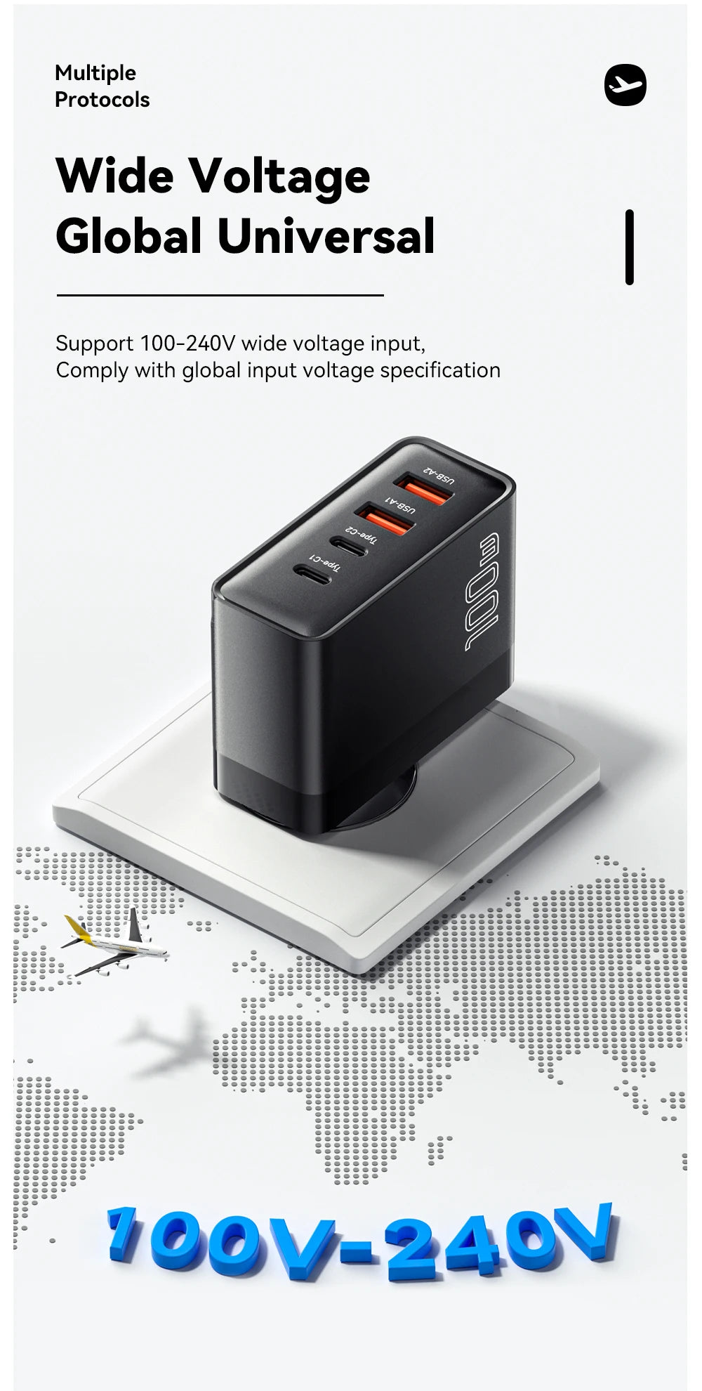 100W GaN USB3 C PD Charger For MacBook USKorea Plug - Smarsty