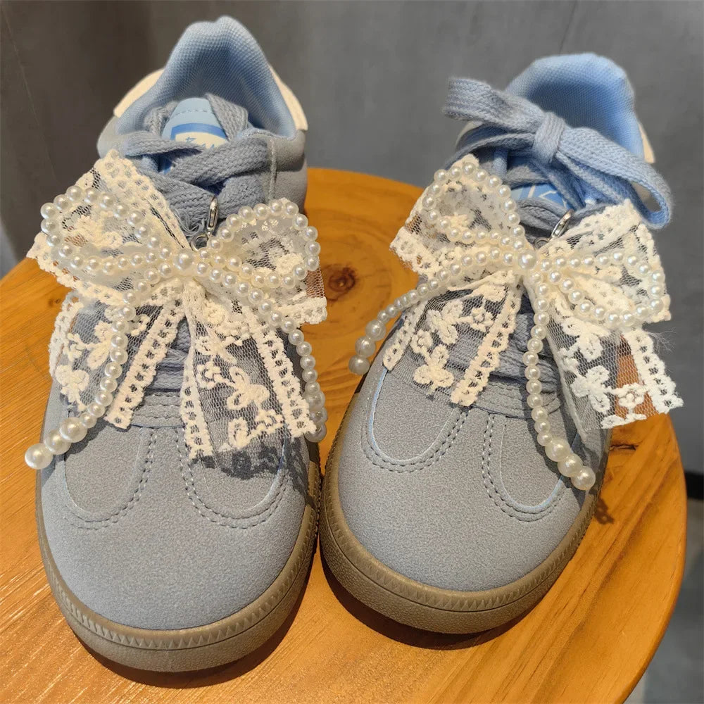 Fashion Lace Pearl Bow Shoe Laces Shoe Flower Buckle Premium Decorative Shoe Charm Accessories Charms for Sneakers Decorative