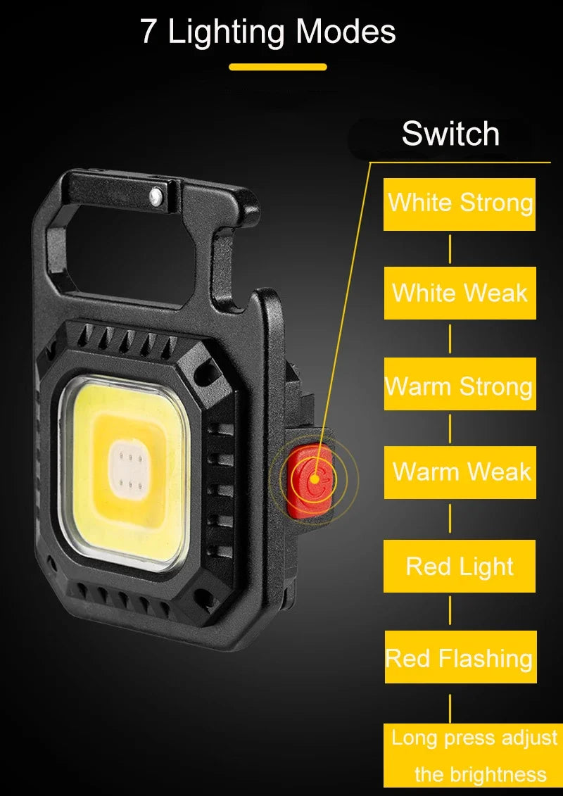 Mini LED Flashlight Magnetic COB Outdoor Camping Pocket Work Light 800 Lumens USB Rechargeable 7 Modes Spotlights - Smarsty