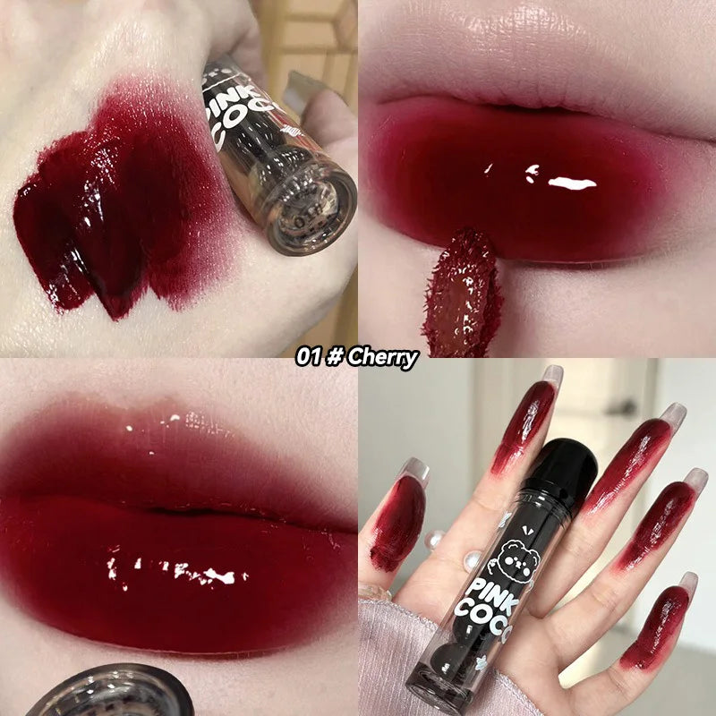Pinkcoco Bear Doodle Mirror Lip Glaze Long Lasting Shine - Smarsty