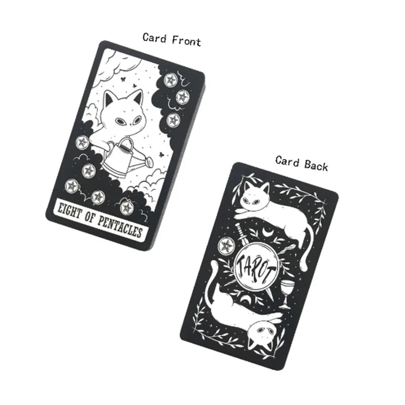 Kitten Tarot Deck 78Pcs Cute Black and White For Beginners Version Mysterious Board Game Fun Fortune telling Kit by Smarsty