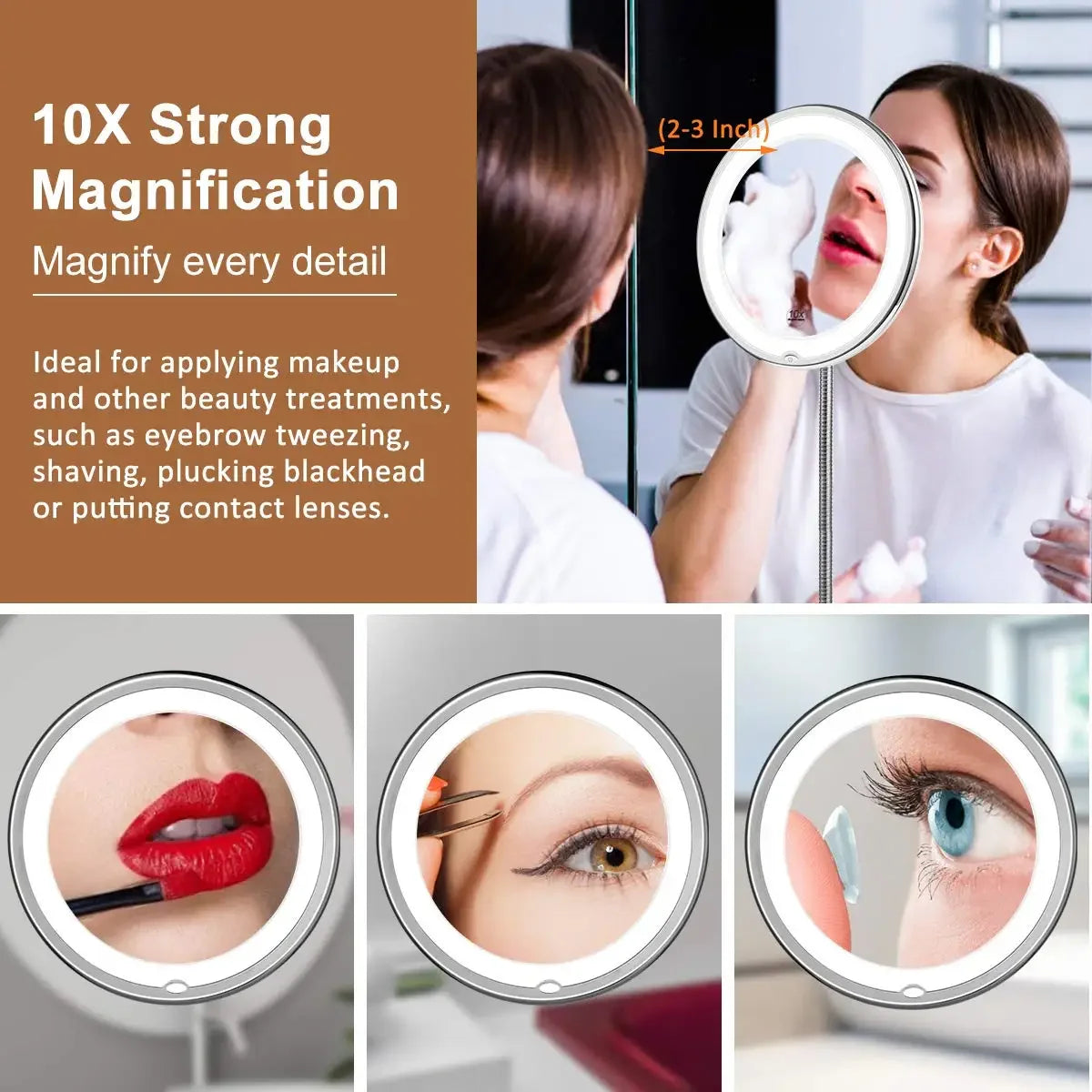 Flexible LED Lighted 10x Magnifying Makeup Mirror - Smarsty