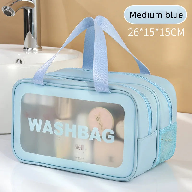 Dry-wet separation double transparent PU makeup bag portable washing bag cosmetic storage bag travel fitness swimming essentials - Smarsty