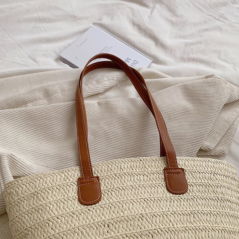 Large Capacity Straw Beach Tote Woven Shoulder Bag Summer - Smarsty