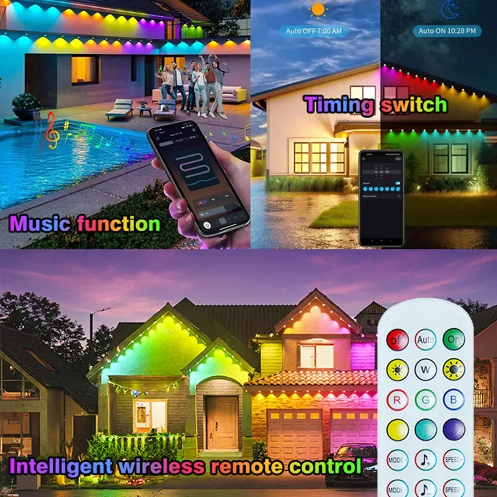 300FT 180LED Permanent Eaves LED Lights Outdoor Waterproof RGB String Lights DIY Scene Christmas Birthday Holiday Party Lighting