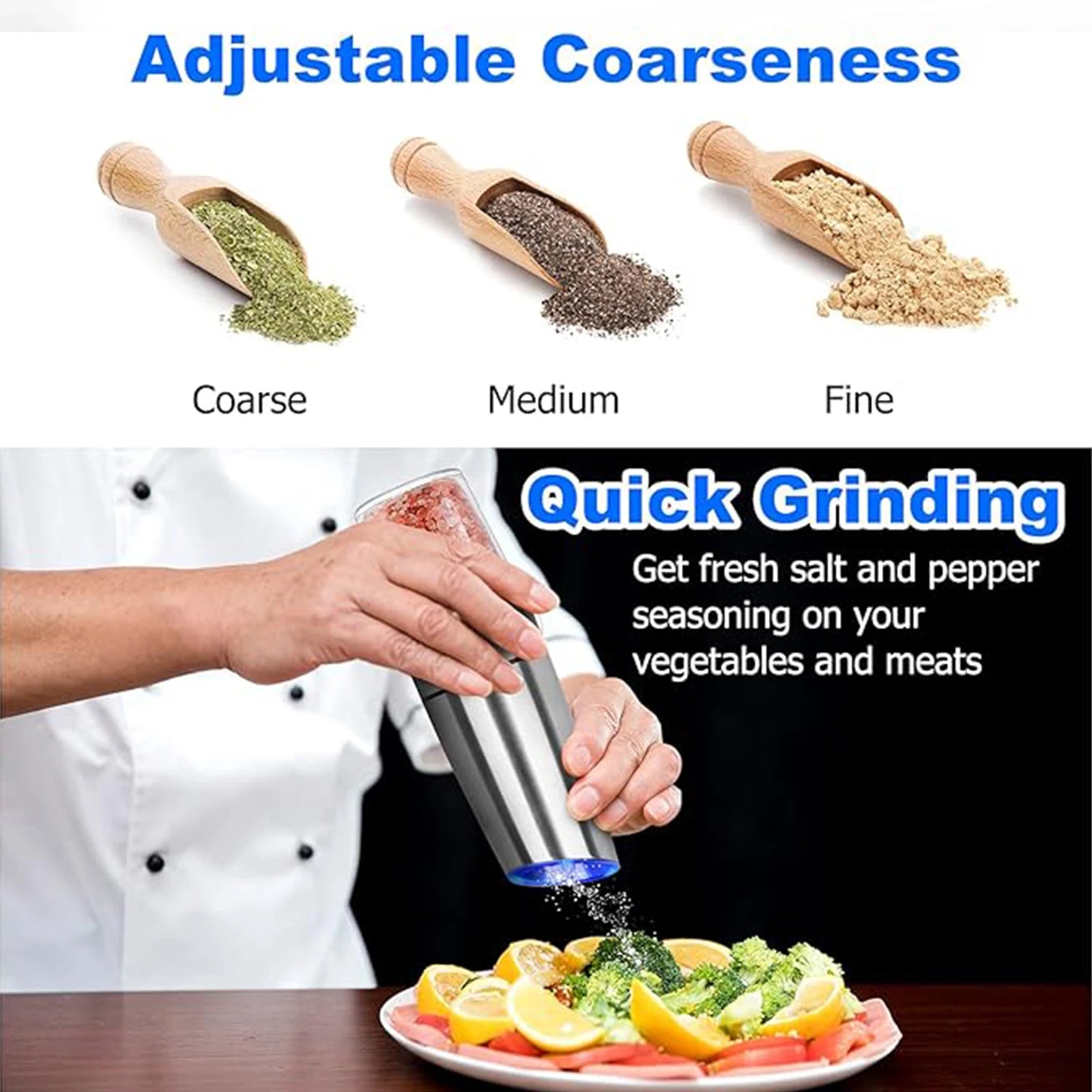 1pc/2pcs, Gravity Electric Salt And Pepper Grinder - Salt & Pepper Mill Sets With LED Light, One Hand Automatic Operation, Adjus - Smarsty