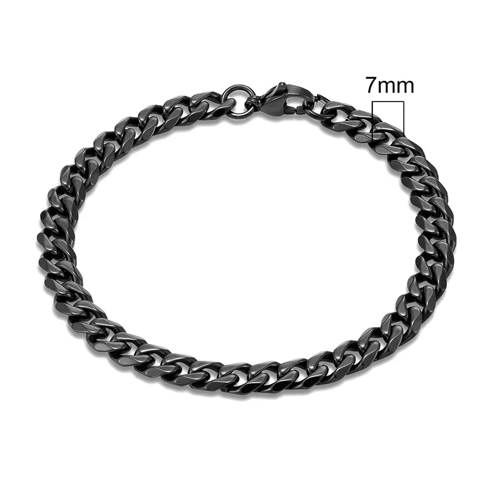 MKENDN 3-11mm Silver Stainless Steel Curb Link Bracelet - Smarsty