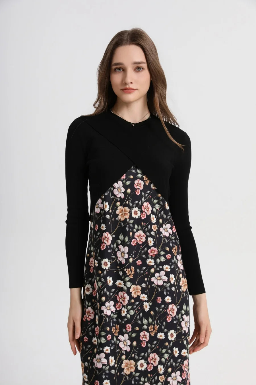 AS 2025 spring summer elegance satin dress + knitted top match set maxi floor length woman clothes