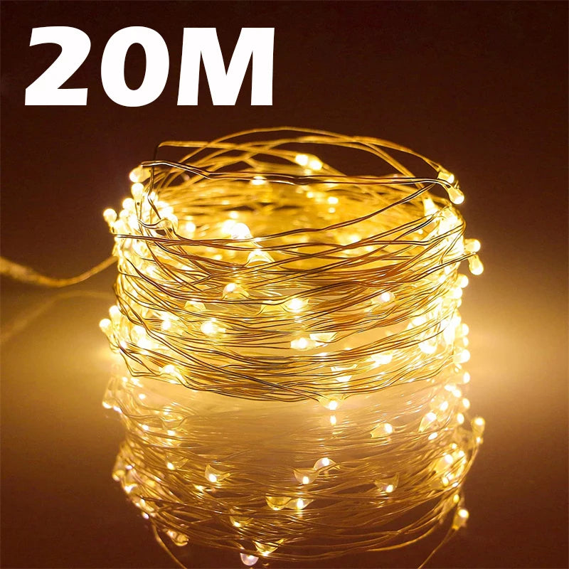 USB Led Fairy Lights Copper Wire String 20M 200LED Holiday Outdoor Lamp Garland For Christmas Tree Wedding Party Decoration - Smarsty