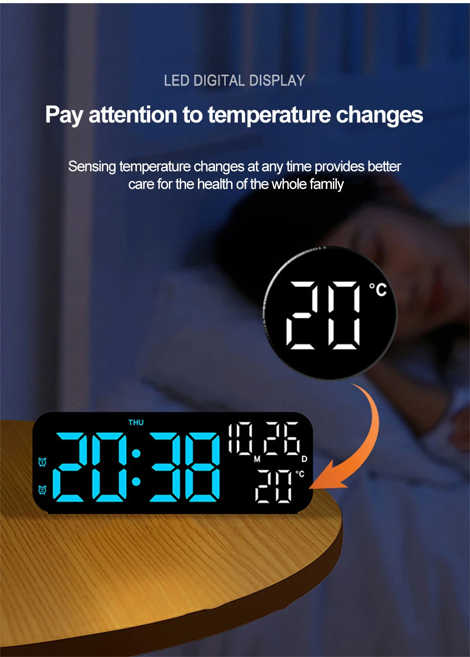 Voice Control Digital Alarm Clock with Temperature Display - Smarsty