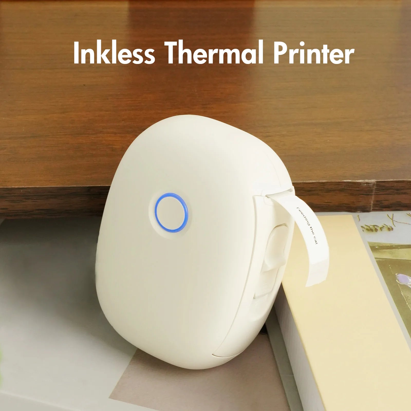 Mini Portable Wireless Inkless Thermal Printer Bluetooth Pocket Label Maker Home Study with 1roll Stickable Label Paper