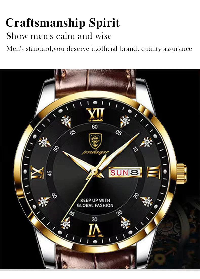 Luxury Waterproof Luminous Leather Quartz Watch for Men - Smarsty