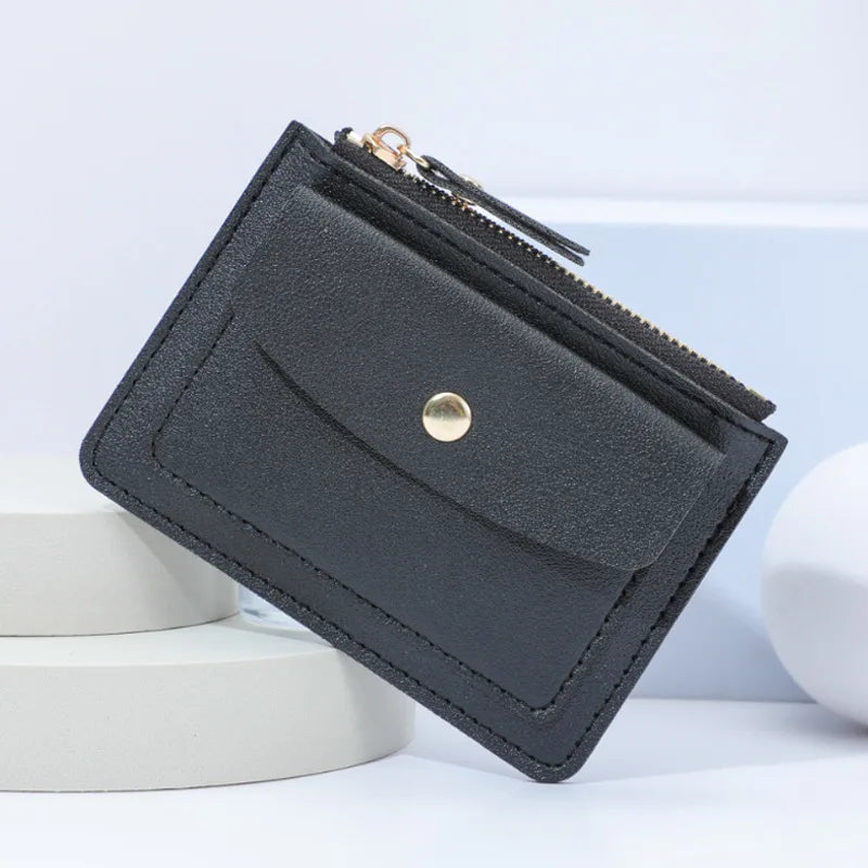 Women Simple Wallet Female PU Leather Purse Mini Zipper Solid Multi-Card Holder Coin Short Wallets Slim Small Wallet Zipper Hasp