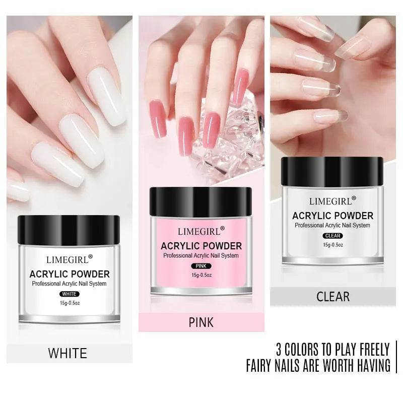 Acrylic Nail Kit for Beginners 3Color Acrylic Powder and 75ML Liquid Set Professional Nail Acrylic Set with Brushes for Home DIY