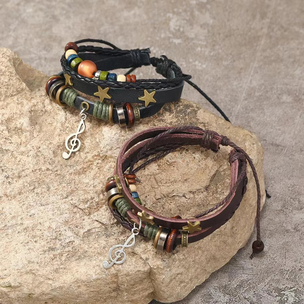 Handmade Leather Wrap Bracelet With Adjustable Beads - Smarsty