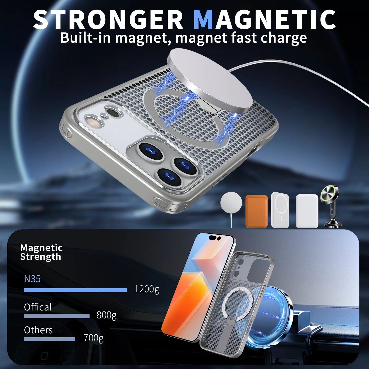 Breathable for Magsafe Stand Case for iPhone 17 Air 16 15 14 13 12 Pro Max 11 Plus 16E SE4 17Pro Magnetic Cooling Rugged Cover