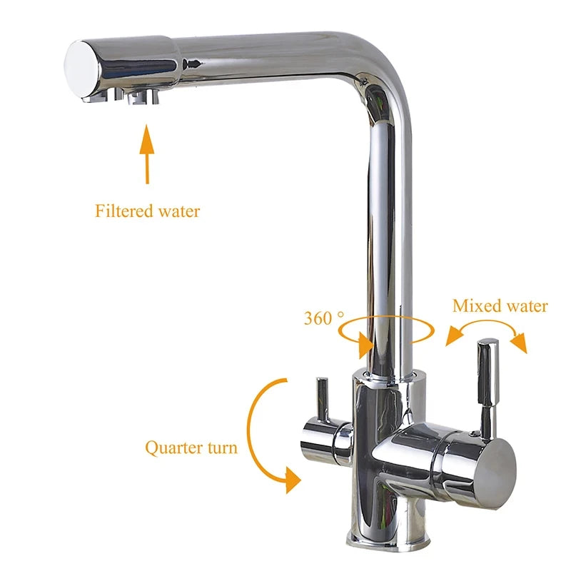 Chrome Kitchen Faucet with Pure Water Filter and Dual Handles - Smarsty