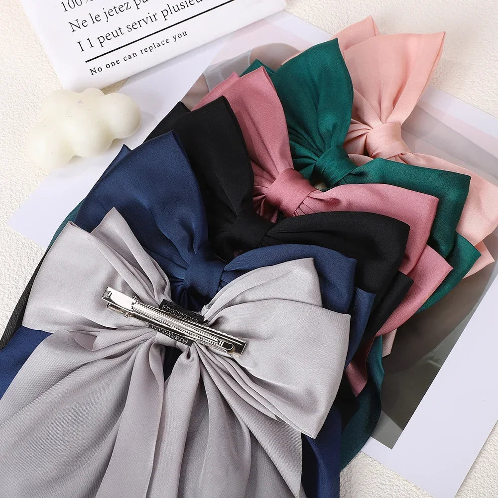 Girls Elegant Big Bow Satin Hair Clip Accessory - Smarsty