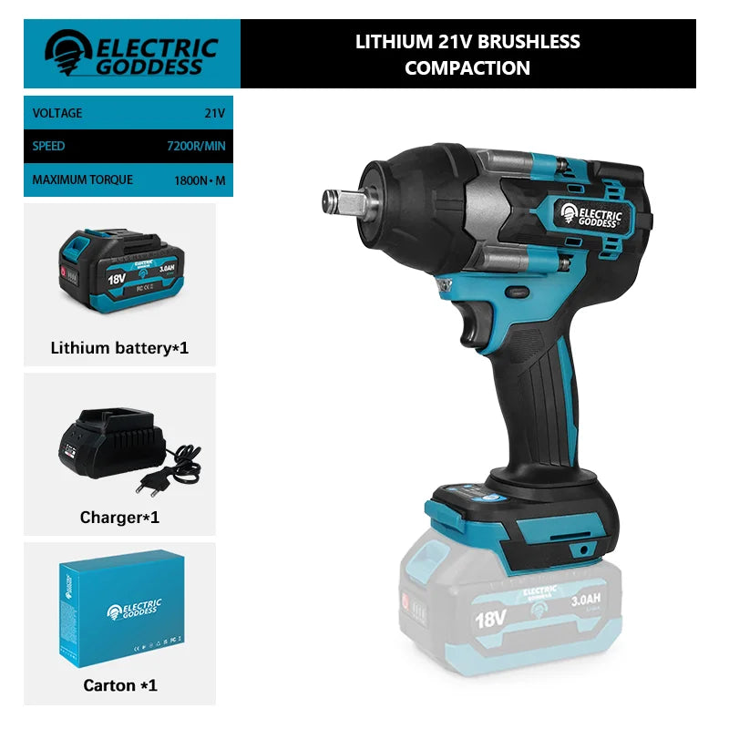 1800NM Cordless Electric Impact Wrench with Brushless Motor - Smarsty