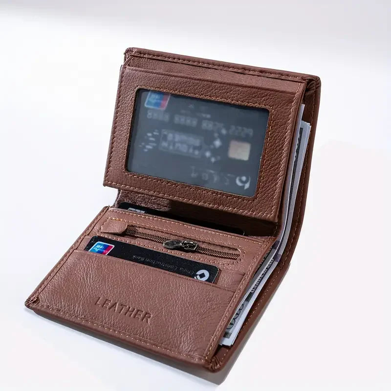 men's wallet Genuine Leather Wallets For Men Coin Purse Vintage Vertical Short Credit Card Holder Money Bag Men's RFID wallet - Smarsty