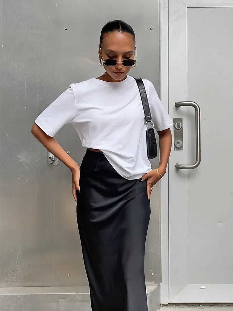 Elegant Satin Black Trumpet Skirts Fashion Slim High Waist Skirts Women Female Solid Office Long Skirt Spring Summer - Smarsty