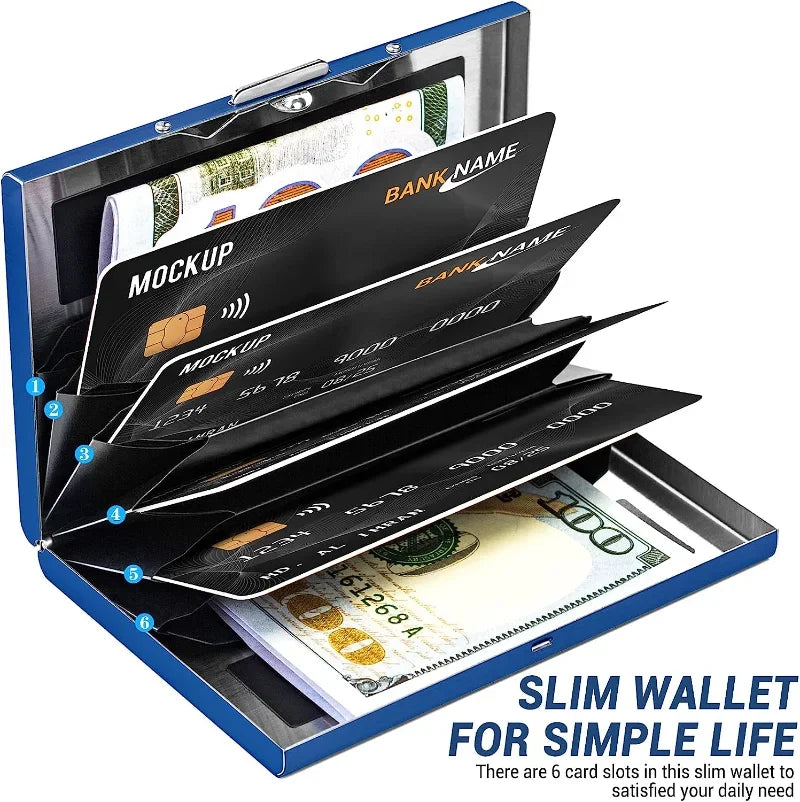 Anti-Scan ANTI RFID Blocking 6 Cards Aluminum Metal ID Bank Credit Card Holder Slim Wallet Case Business Card Protection Holder