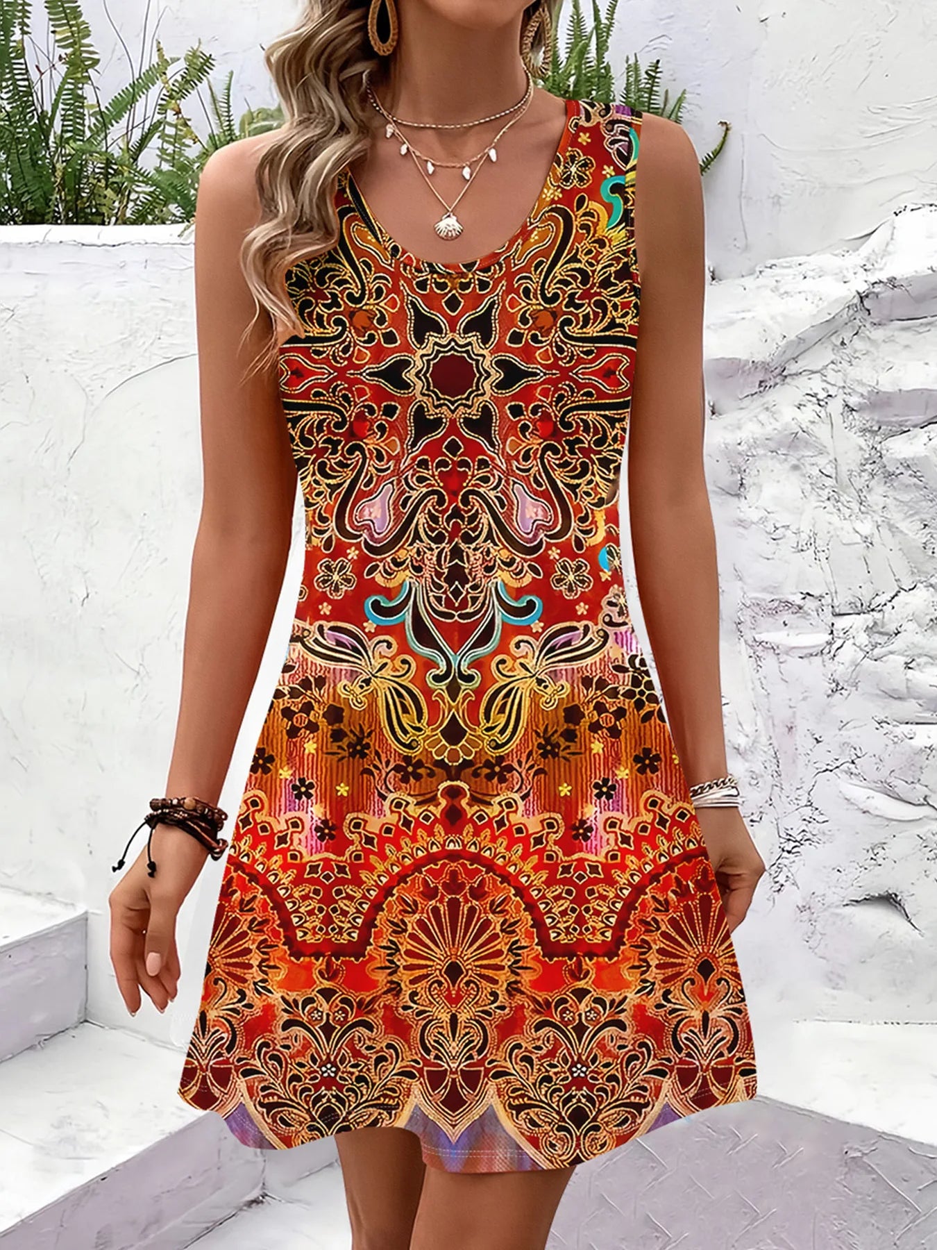 Women Summer Sleeveless Bohemian Dress Exclusive Print Vacation Dress Birthday Dress for Women Beach Dress Dress for Women - Smarsty