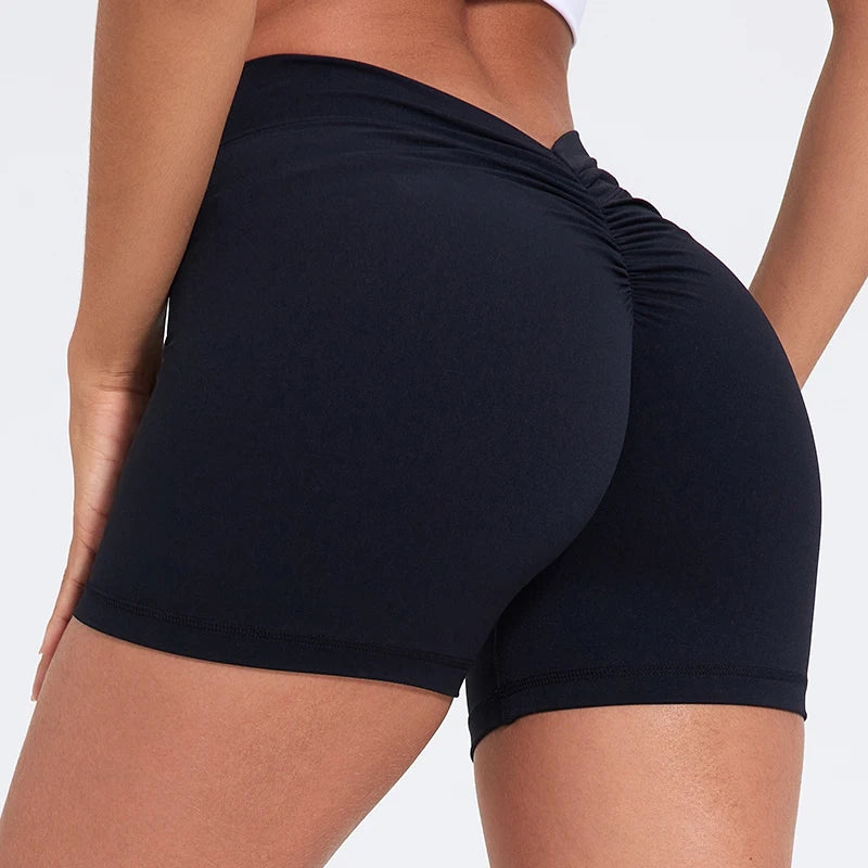 Sexy V-Back Shorts High Waisted Hip Lifting Yoga Shorts Women's Nylon Tight Fitting Shorts Training Sports Fitness Pants - Smarsty