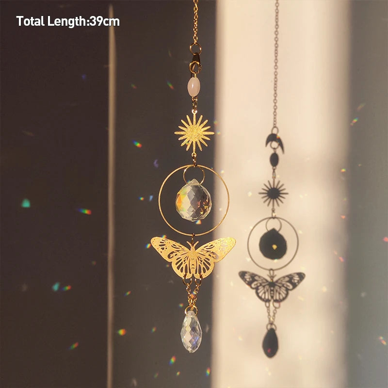 Golden Butterfly Crystal Pendant Suncatcher Wind Chimes - Smarsty