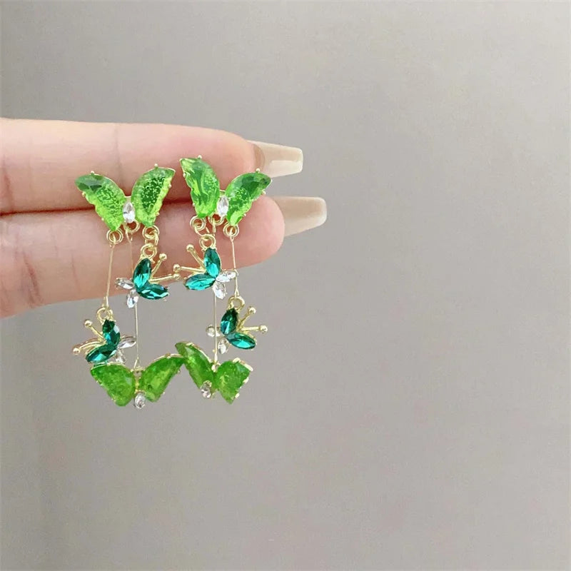 Elegant Red Zircon Butterfly Drop Earrings for Women Fashion - Smarsty