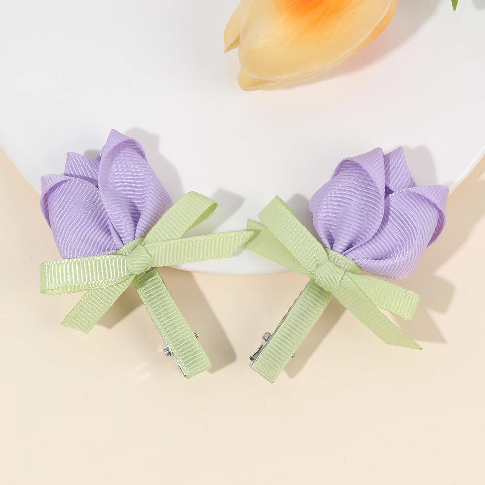Pink Tulip Floral Hair Clips for Girls - Smarsty
