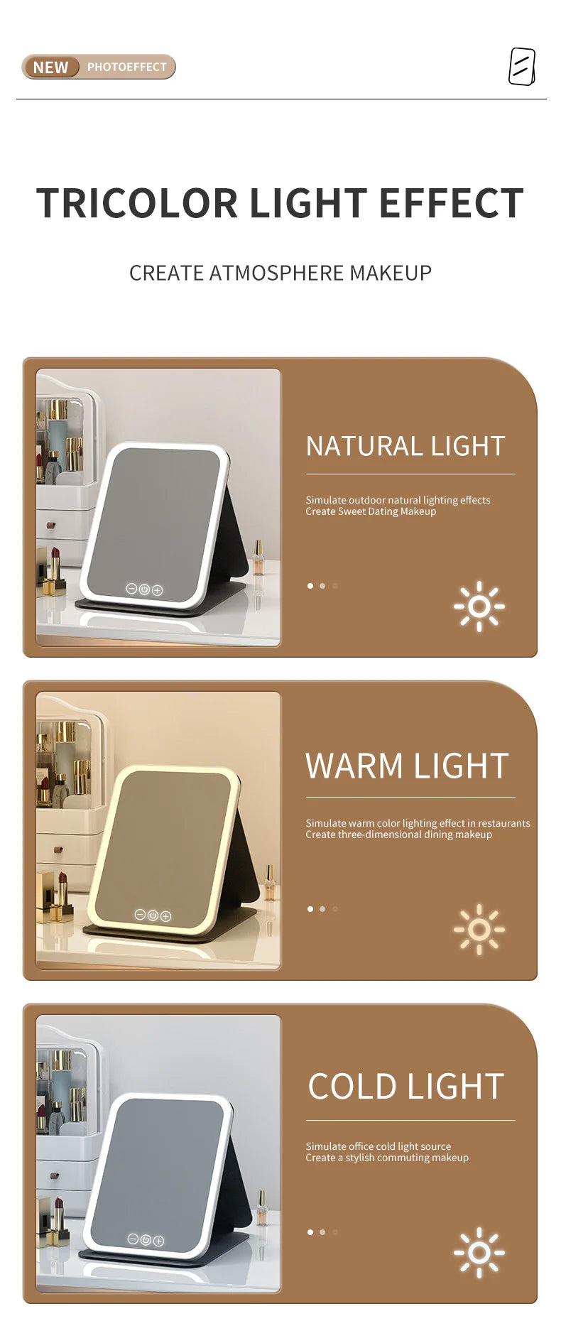 LED Dimmable Makeup Mirror with Adjustable Brightness - Smarsty