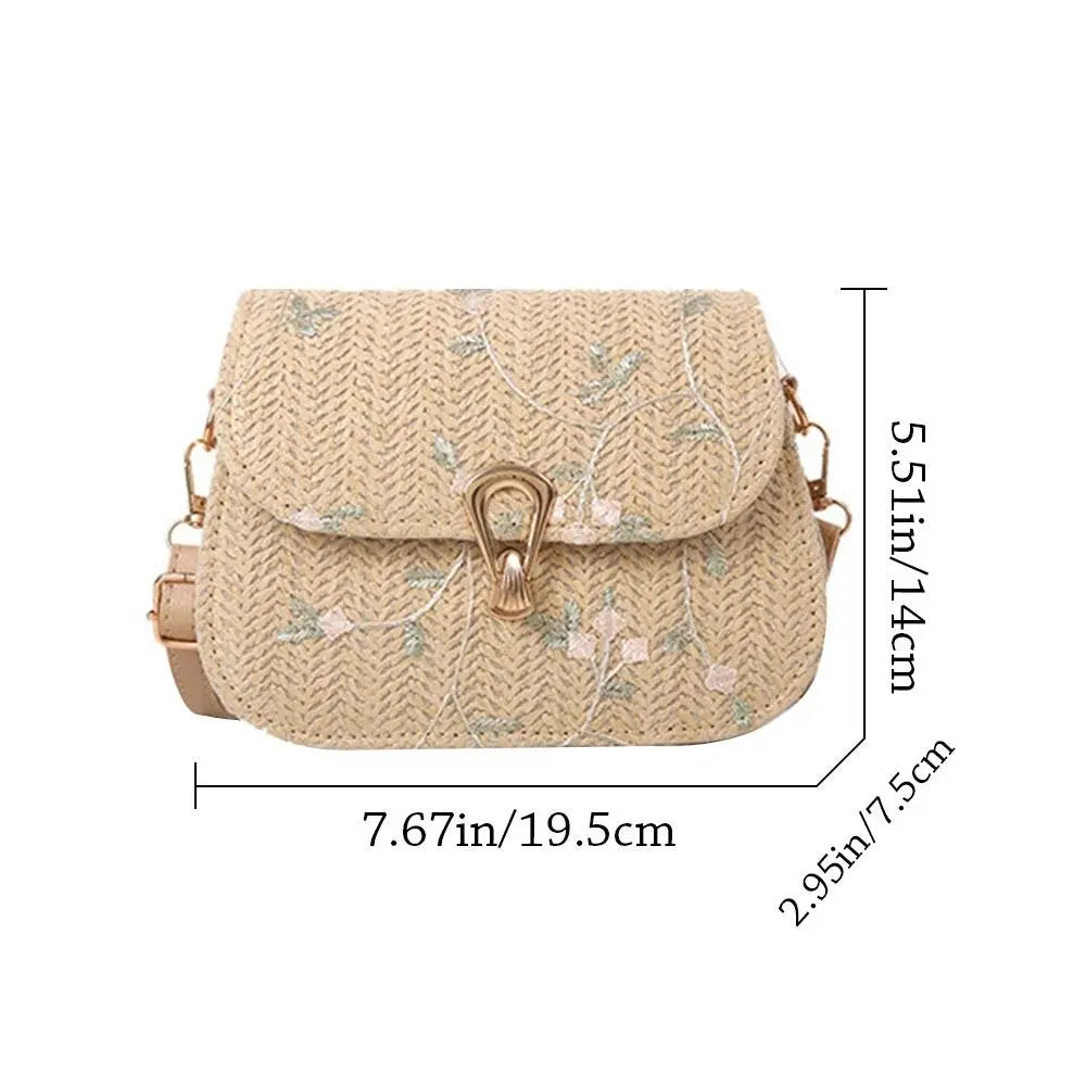 Straw Saddle Bag Crossbody Embroidered For Women Trendy - Smarsty