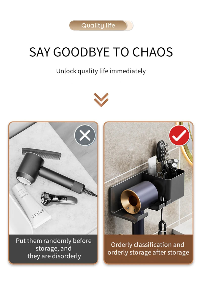 Wall Mounted Hair Dryer Holder Organizer for Bathrooms - Smarsty